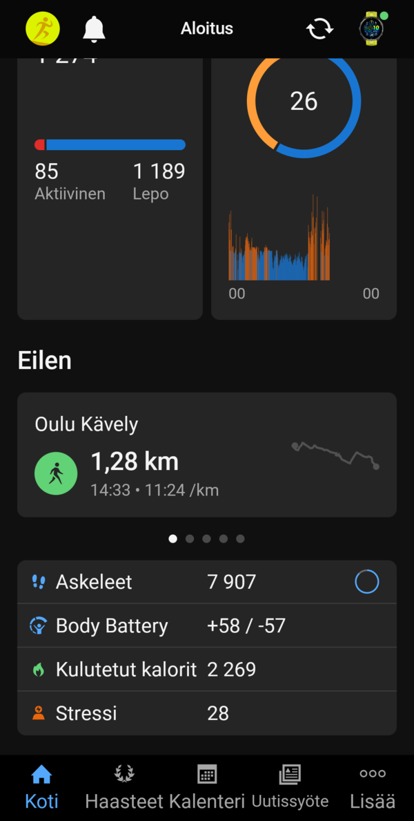 Garmin Connectin päänäkymä, 3/3