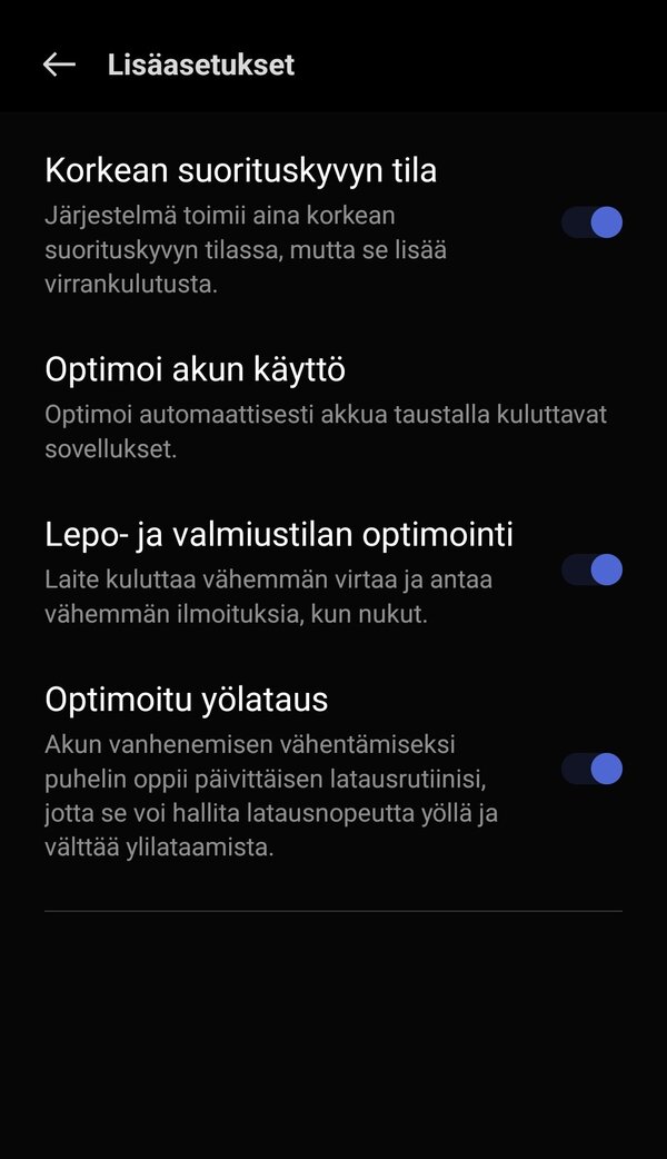 OnePlus 10T, jrjestelmn lisasetuksia