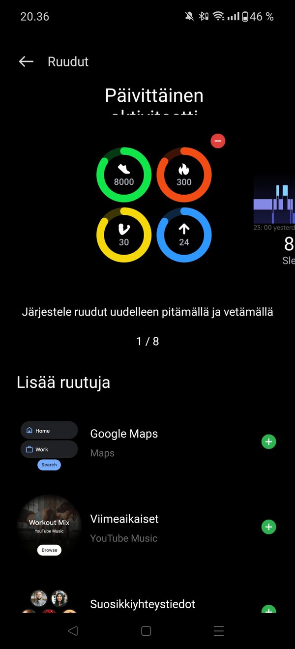 OHealth -sovelluksen ruutukaappauksia, 4/8