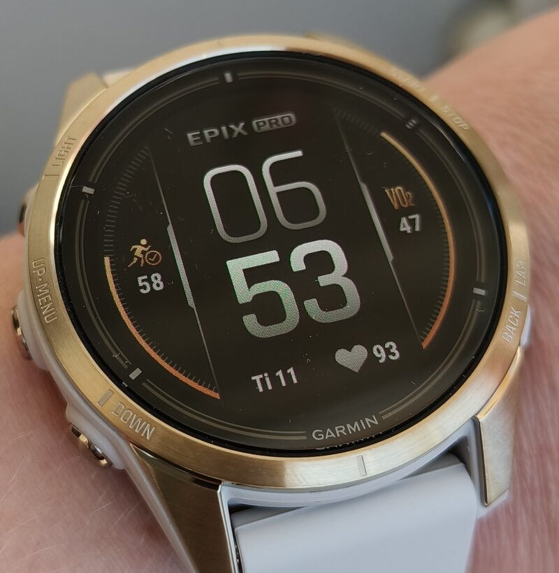 Garmin Epix Pro (gen 2), näyttö, jossa perusnäkymän tiedot